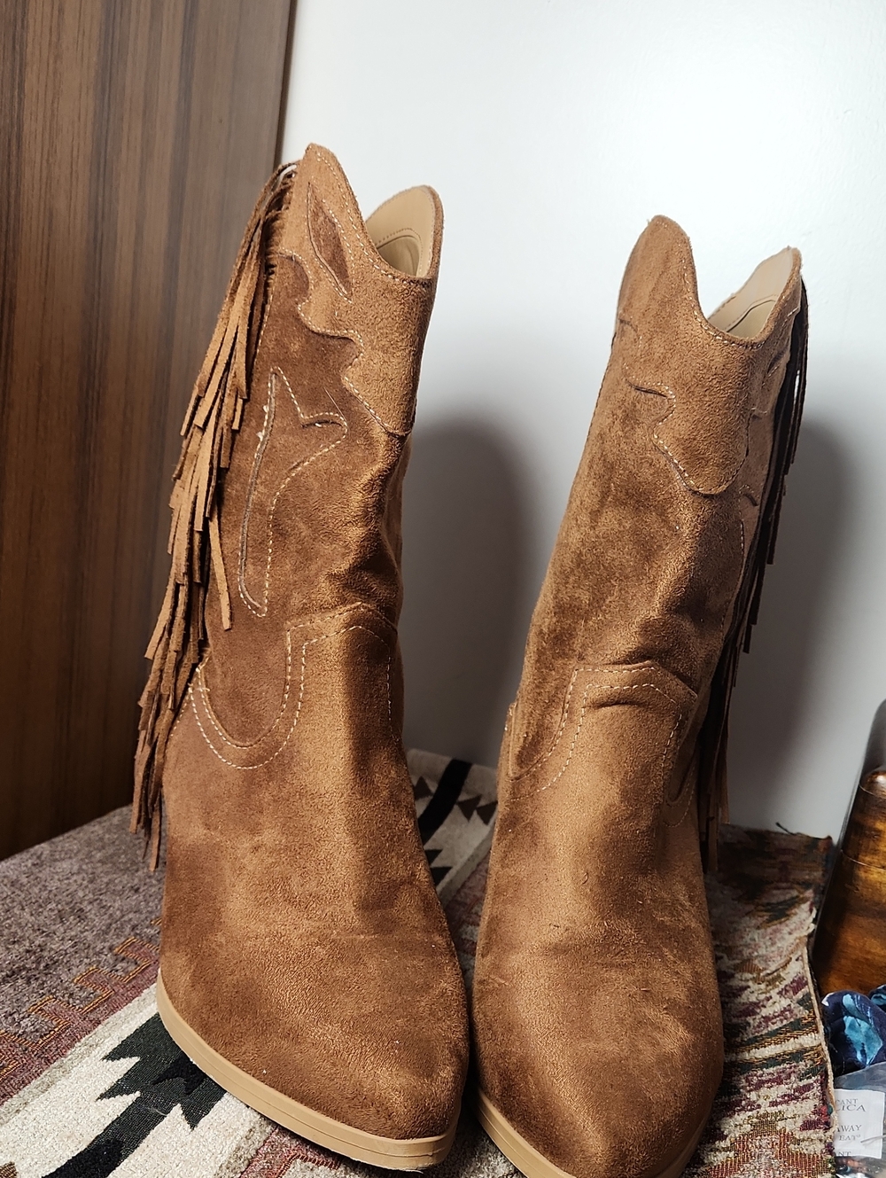 Brown Heeled Western Boots With Fringe - Picture 2 of 6